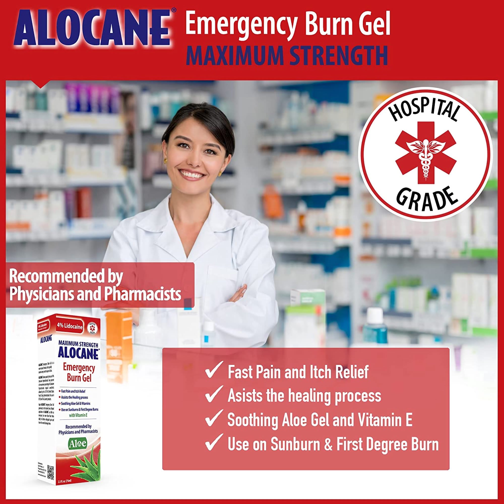  Alocane Plus Topical Anesthetic Emergency Burn Gel Maximum  Strength 4% Lidocaine, Commercial Grade, for Restaurants, Manufacturing,  Other Heat Related Work Environments, Commercial Use Only, 2 Ounce : Health  & Household