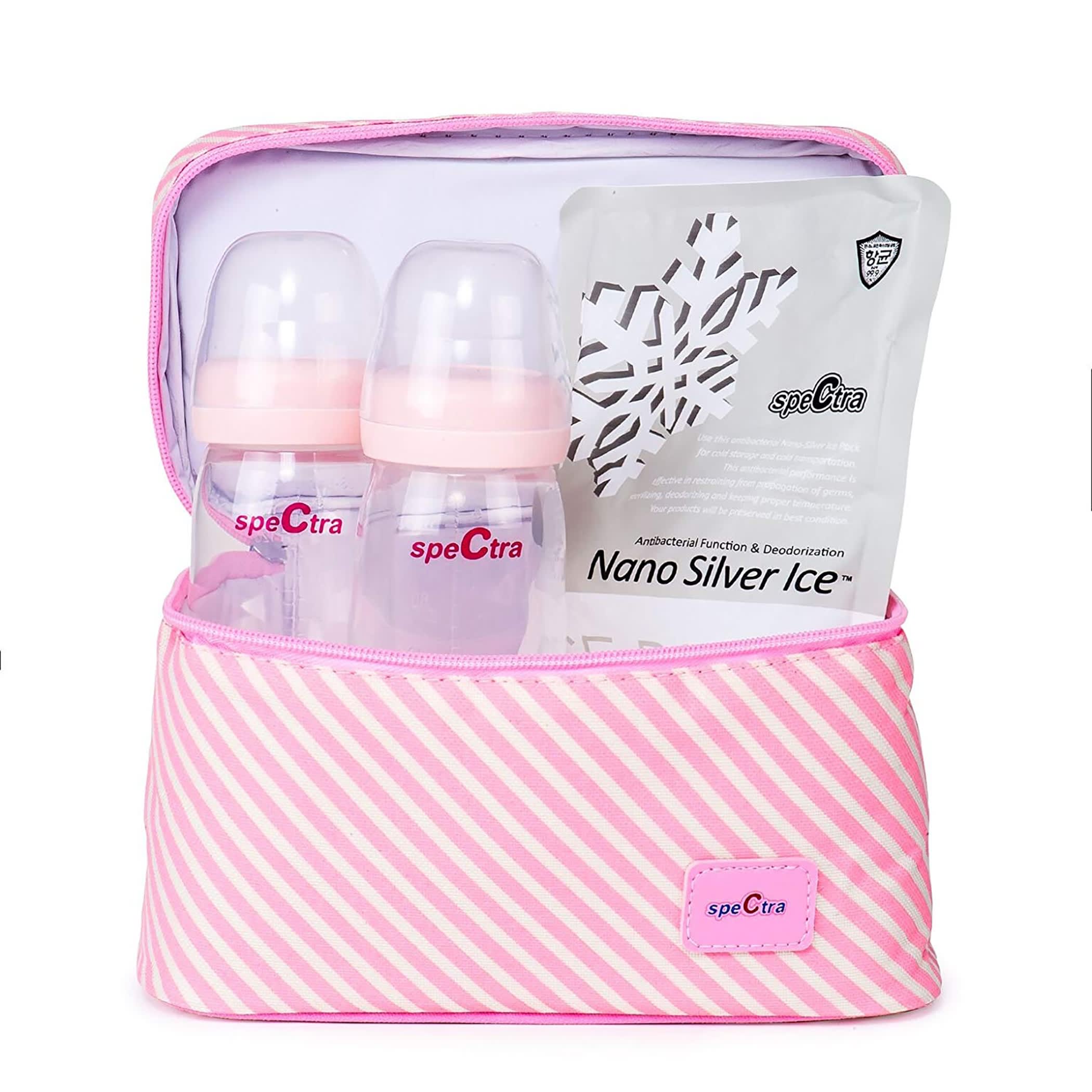 Spectra Pink Cooler with Ice Pack & Breast Milk Bottles Kit