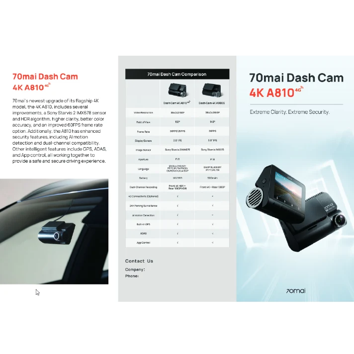  70mai New 4K Dash Cam A810 with Sony Starvis 2 IMX678