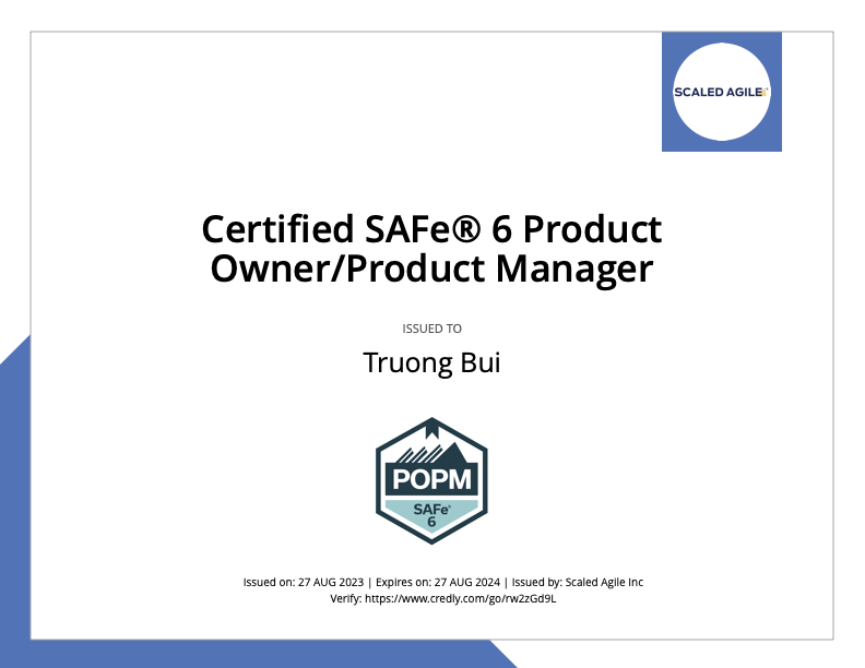 Certified SAFe® 6 Product Owner/Product Manager Certified SAFe® 6 Product Owner/Product Manager