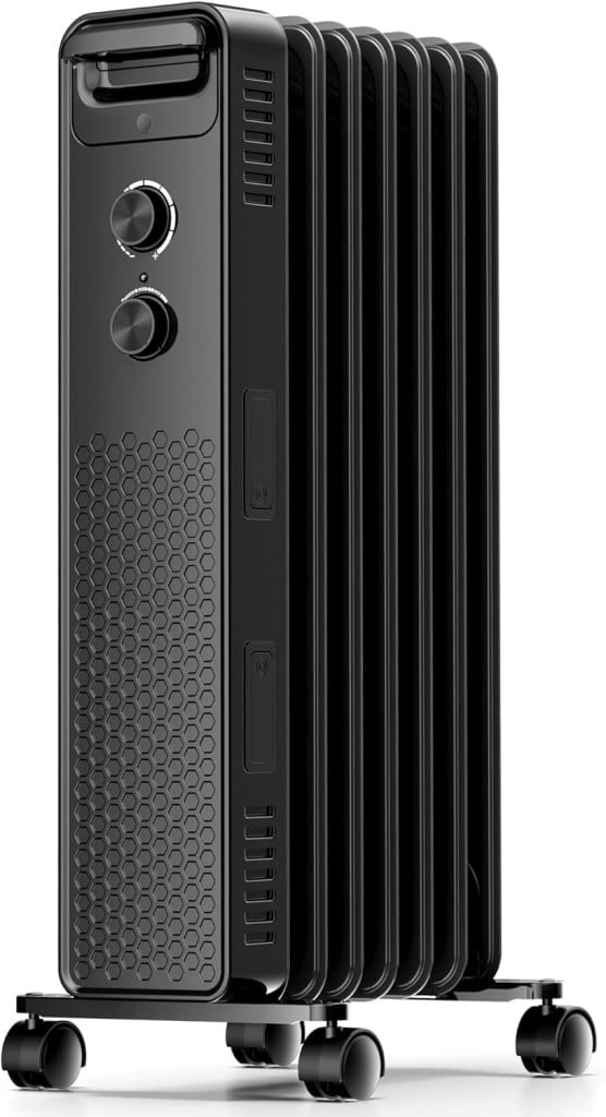 Portable Electric Radiator Heater, Space Oil Filled Heaters with 3 Heat Settings, Adjustable Thermostat, Overheat & Tip-Over Protection For Indoor Use,1500W (Black)