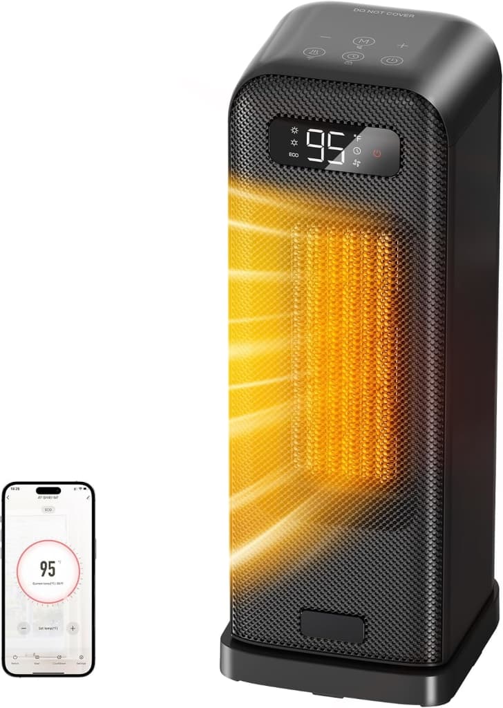 FLANUR Space Heater for Indoor Use, 1500W Smart Electric Heater, Black