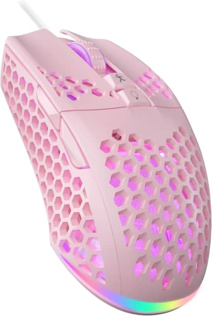 SOLAKAKA SM900 Wired Gaming Mouse with Honeycomb Shell,12800 DPI,7 Programmable Buttons,Lightweight Gaming Mice Ergonomic Computer Mouse Gaming for Windows/PC/Mac/Laptop Gamer (Pink)