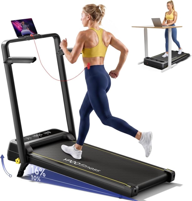 YPOO 16% Walking Pad Incline, Treadmills for Home, Handle Bar, Foldable