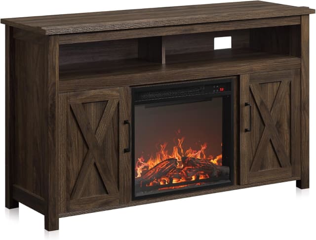BELLEZE Corin 48" TV Stand with 18" Electric Fireplace - Dark Walnut