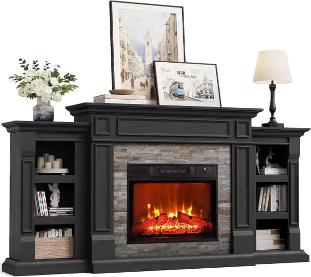 Naice 72" Electric Fireplace with Mantel Fireplace TV Stand for Living Room