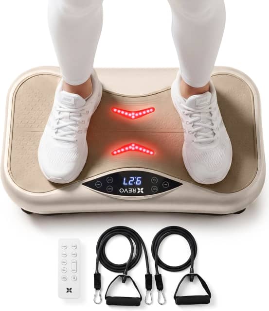 REVO Vibration Plate with Red Light Therapy | Lymphatic Drainage with Bluetooth Speakers, Resistance Bands, Remote | Exercise Machine for Full Body Workout Platform | 330 Lbs Capacity
