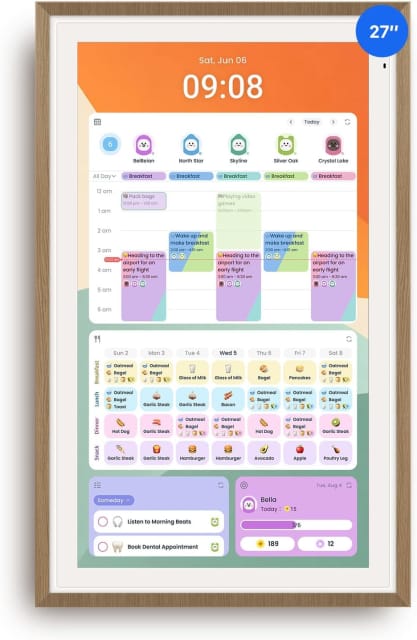Apolosign 27-inch Digital Calendar, No-Subscription, Smart Wall Planner with Calendar Sync, Chore Chart, Meal, Apps & Dashboard, Electronic Touchscreen Display for Family Schedules, Dual Mode (Teak)