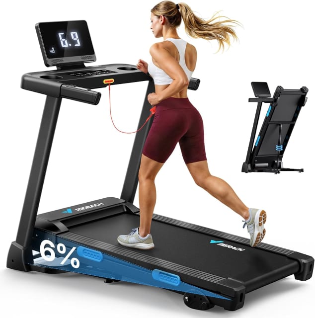 MERACH T12 Foldable Treadmill for Home, 300 LBS Capacity, Wide Running Belt