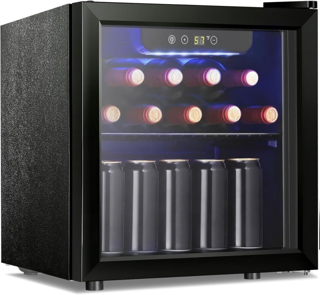 Antarctic Star 12 Bottle 48 Can Wine Cooler/Cabinet Beverage Refrigerator Mini Fridge Low Noise Clear Glass Door Counter Top Cellar for Beer Soda Bar 1.3 cu.ft Black
