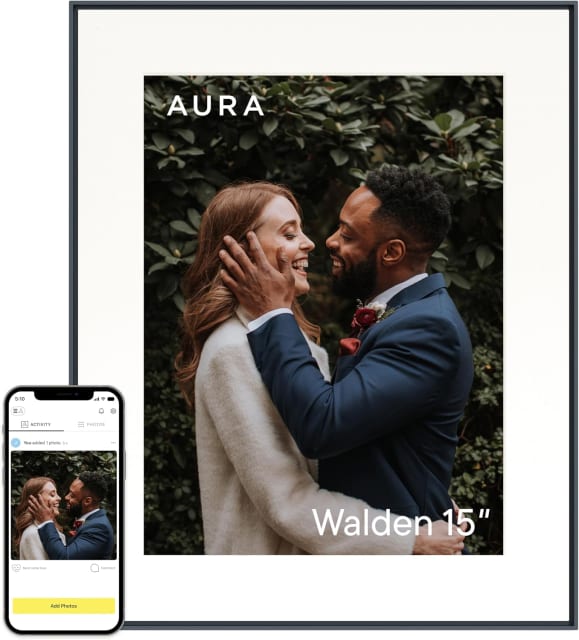 Aura Digital HD Picture Frame, Best Frame for Gifting, (15" - Walden Black Mat)