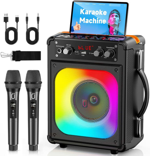 HWWR Karaoke Machine with 2 Mics for Adults & Kids, Stage Subwoofers Set