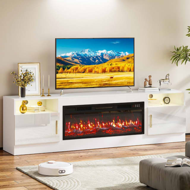 LEMBERI 70" Fireplace TV Stand, Modern Entertainment Center, White
