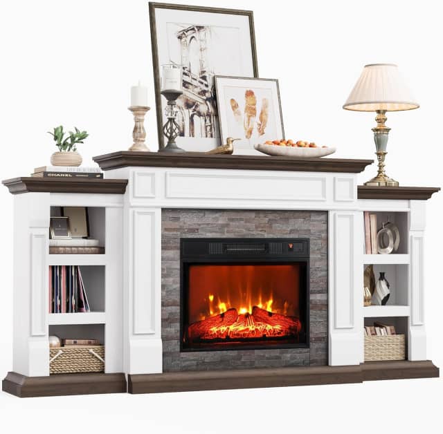 Naice 72" Electric Fireplace with Mantel Fireplace TV Stand for Living Room