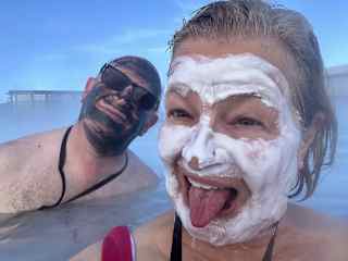 At the blue lagoon on our trip to Iceland