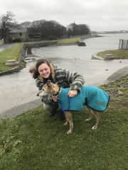 Sydney with Harvey, an older whippet she used to care for