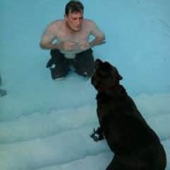 Randy and Leo in the pool.