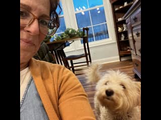 Tammy with Tucker at work