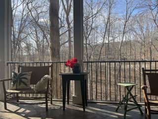 Large porch overlooking woods