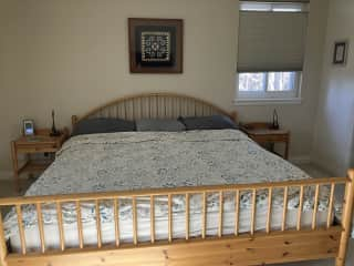 The master bedroom has a king bed. This will be the housesitter's room if we do not replace the desk in the second bedroom with a bed.