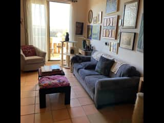 Comfortable living room with gas fireplace.  This was my condo in Santa Fe.  Furnishings and art are the same.  The new place in Albany is modern with an open layout.  Photos to come once I get unpacked.