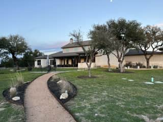 Looking back up to the house from the fire pit