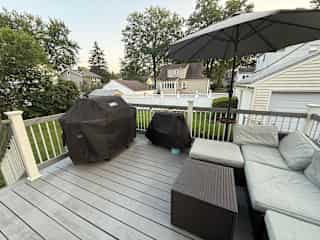 Backyard patio, grill, and water table