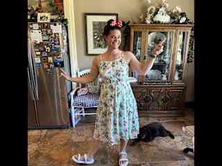 Ready for my niece’s Minnie Mouse party, while Betsy keeps me company