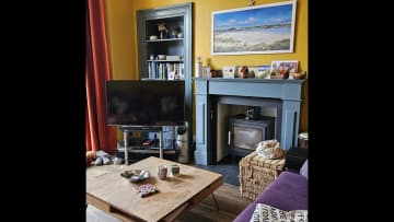 Living room with wood burning stove