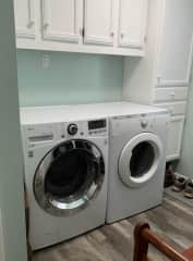 Main floor laundry, feel free to use it for your own clothes also. Unscented soap and softener available.