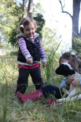 The girls with the first lamb of the spring, Rosie, a few years ago.