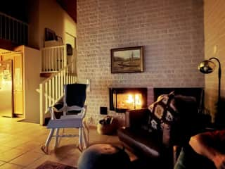 Living room with fireplace.