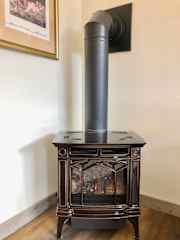 Turn on the propane fireplace with the click of a button.  Adds to the cozy ambiance of the living/dining area.