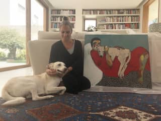 My friend's dog Frieda and a portrait of my foster puppy Bell.