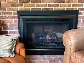 Living room gas fireplace closeup