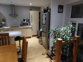 Kitchen and dining area.  3 steps down into the lounge.