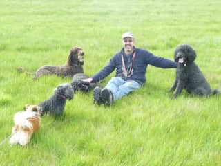 Paul with Robbie, Dolly, Bruno, Iris and Missy Moo, UK