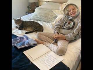 My son Quinn just hanging with Rocky!