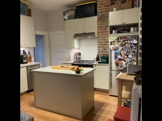 Kitchen with gas stove.