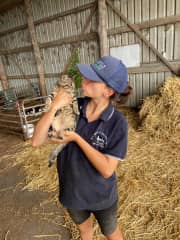 Andrea with a farm's cat.