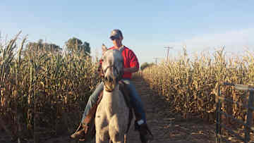 Jeremy taking care of horses at his job in Kansas.