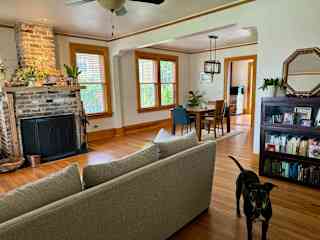 Living room with working fireplace