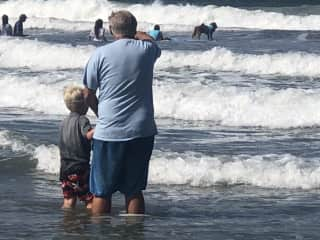 Watching the dog surfing competition