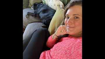 Relaxing with sweet Mildred, a senior dog.