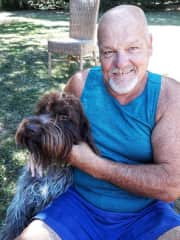 Gordon with Islington, 1 of 2 hunting dogs, Oinville Sur Montcient, France house & pet sit 2018