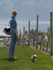 In Kelowna, British Columbia, Canada with my dog, Minou.