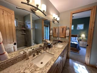 Guest bathroom adjacent to guest bedroom.