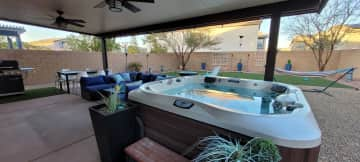 Jacuzzi in backyard