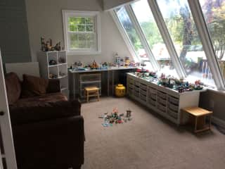 Sunny playroom - will update photo soon; the daybed is gone in favor of more Lego-building surfaces