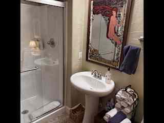 Front bathroom accessed via office or front hallway.  Walk-in shower.